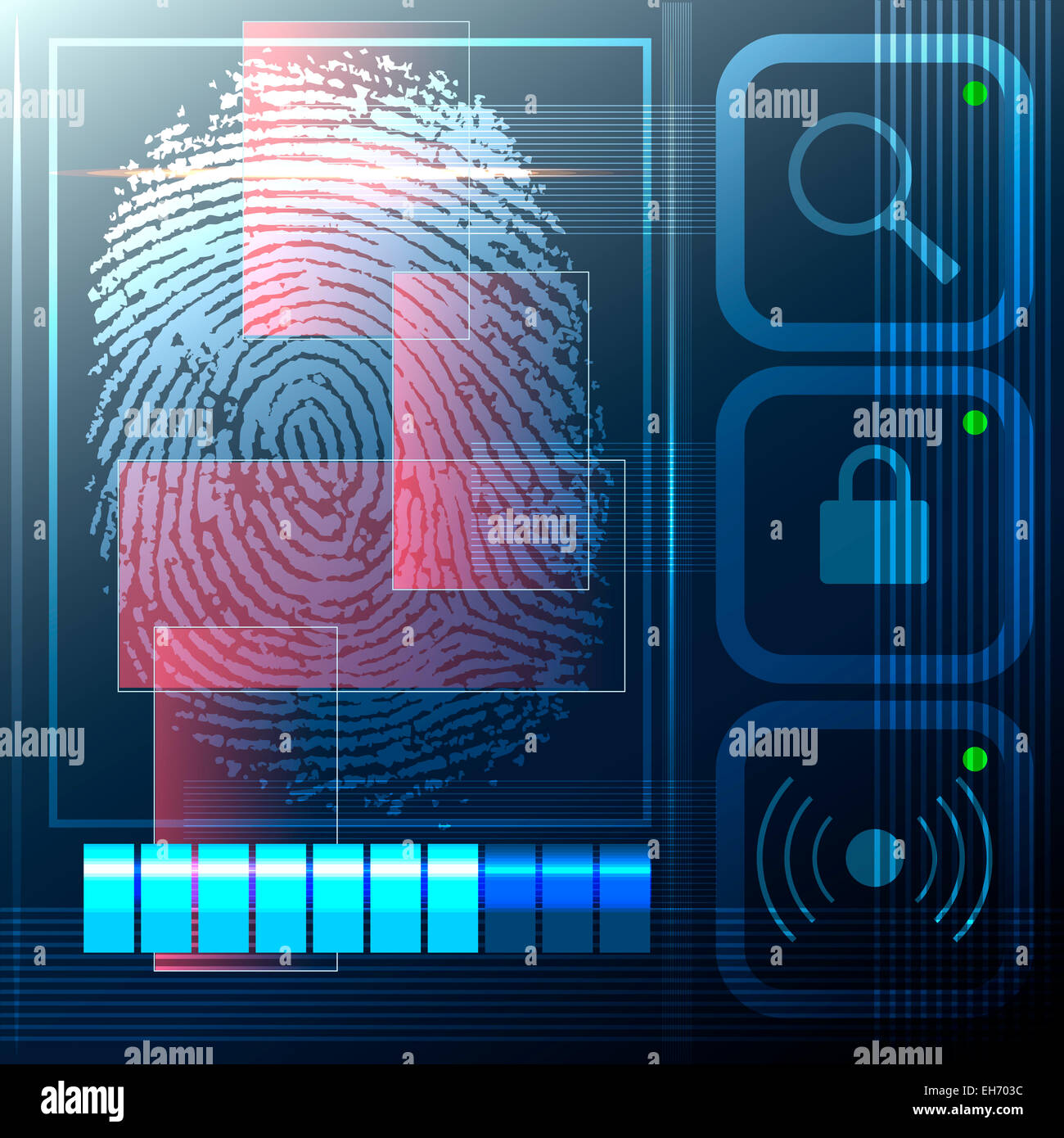 Abbildung mit Scannen eines Fingerabdrucks als Allegorie des modernen Sicherheitstechnologien system Stockfoto