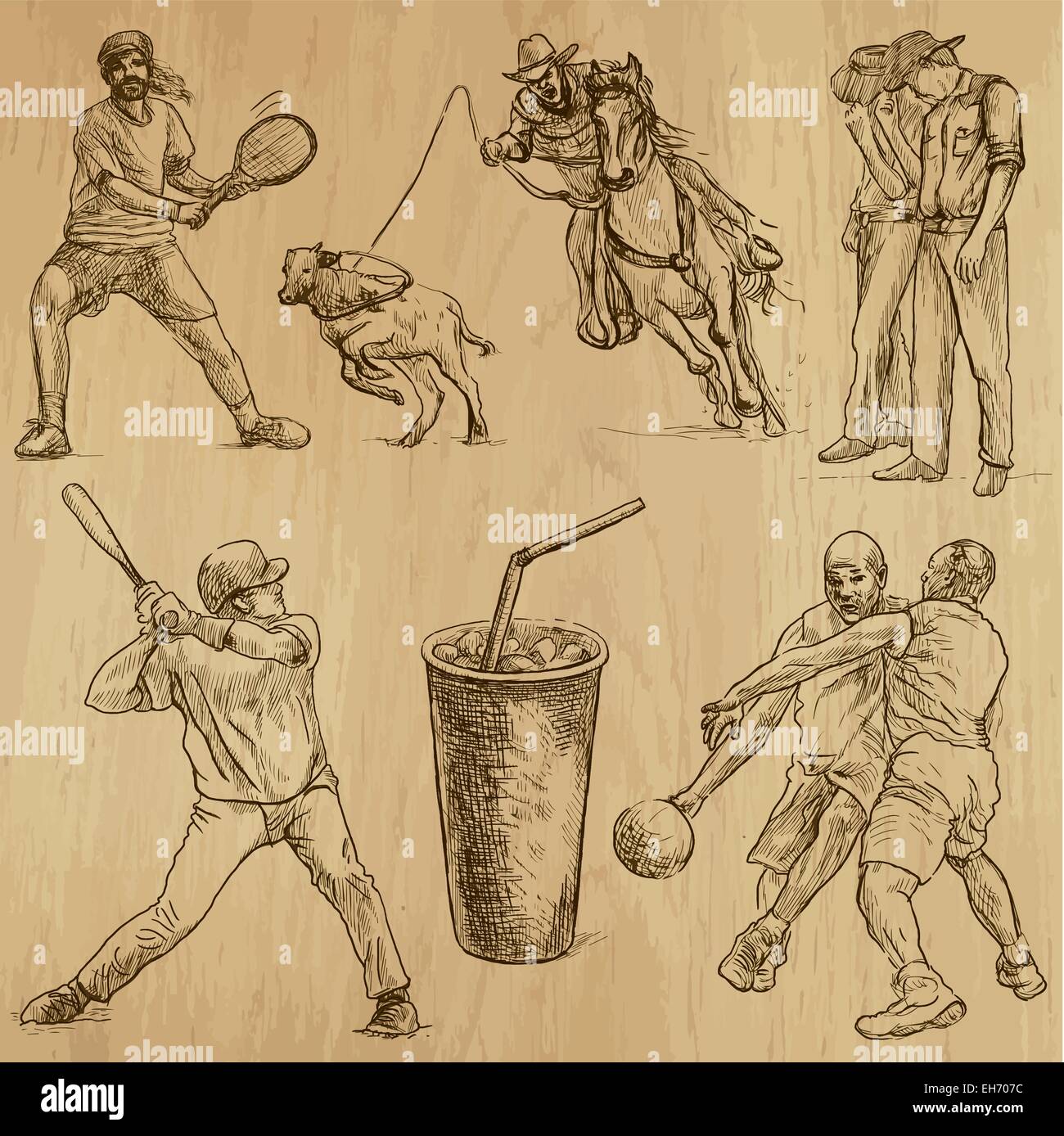 A.d.s. Reisen: USA - Sammlung eine handgezeichnete Illustrationen. Jede Zeichnung umfassen zwei grundlegenden Schichten Gliederung Stock Vektor