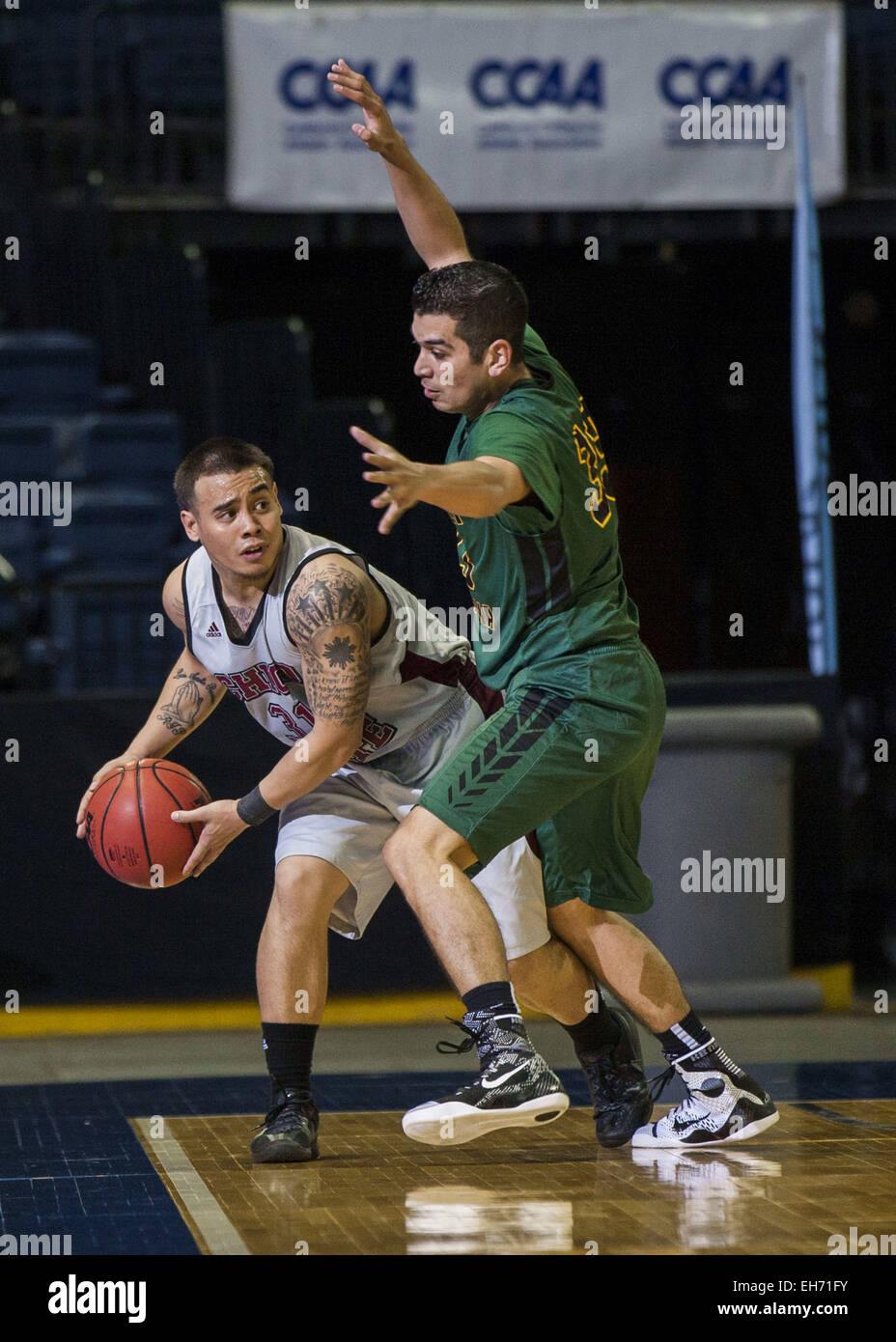 Stockton, CA, USA. 7. März 2015. Chico State Vs Cal Poly Pomona D2 CCAA Herren-Finale-Basketball-Meisterschaften in Stockton Arena in Stockton CA. © Marty Bicek/ZUMA Draht/Alamy Live News Stockfoto