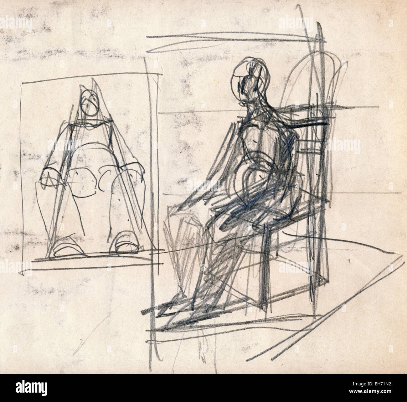 Eine handgezeichnete Illustrationen, schwarze Kohle und Bleistift Technik auf Papier. Menschliche Figur. Stockfoto