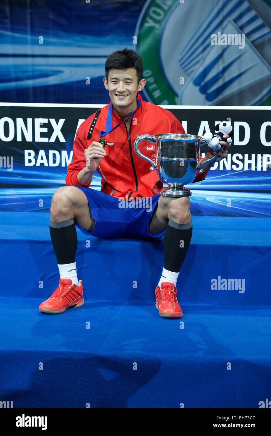 Birmingham, Vereinigtes Königreich. 8. März 2015. Chen Long von China Mens endgültige Sieger bei den Yonex All England Badminton Championships. Bildnachweis: Aktion Plus Sport/Alamy Live-Nachrichten Stockfoto