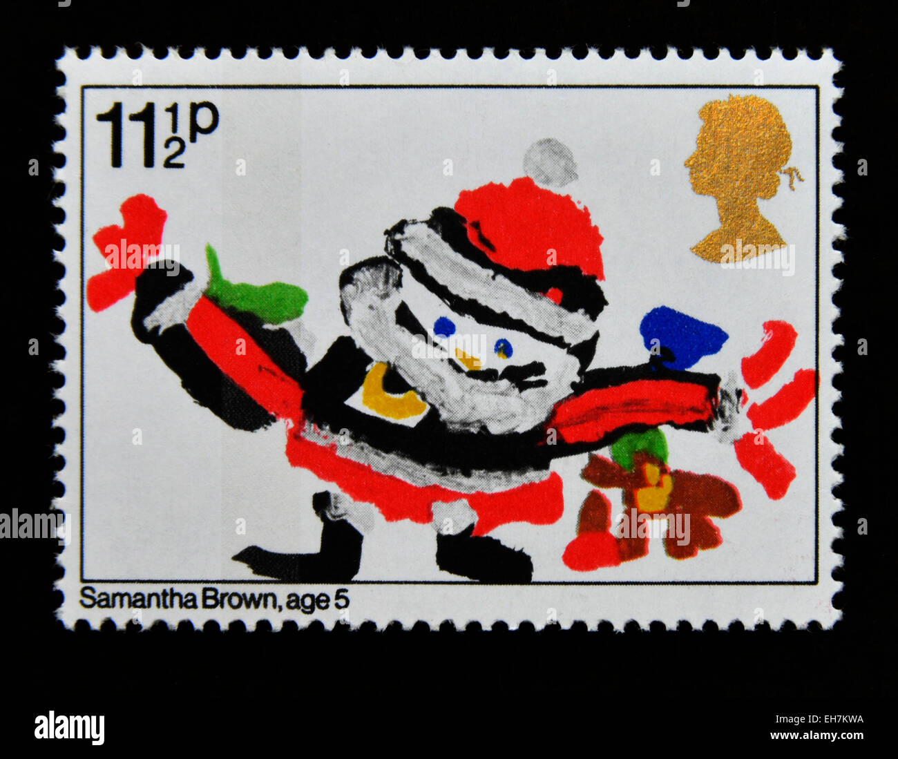 Briefmarke. Great Britain. Königin Elizabeth II. 1981. Weihnachten. Kinderbilder. Der Weihnachtsmann. Stockfoto