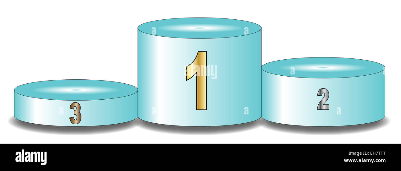 Ein Gewinner-Podium für Sporttag auf einem weißen Hintergrund Stockfoto