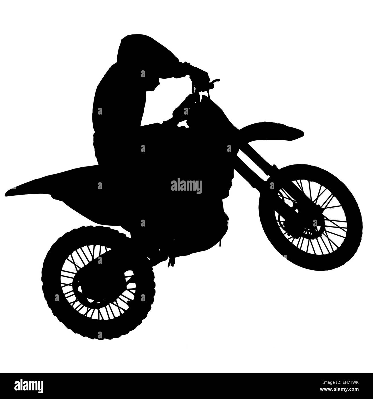 Motocross - Silhouette mit weißem Hintergrund Stockfoto