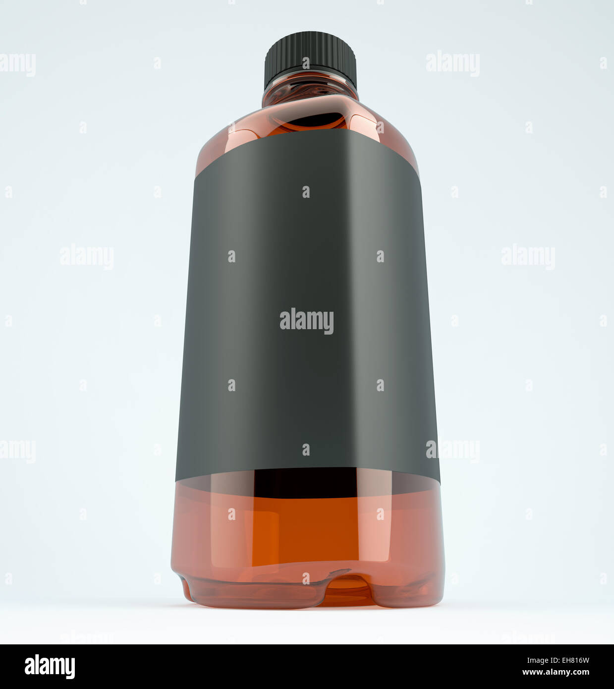 Flasche für Chemikalien oder Flüssigkeit: Weitwinkel-Aufnahme über grau Stockfoto