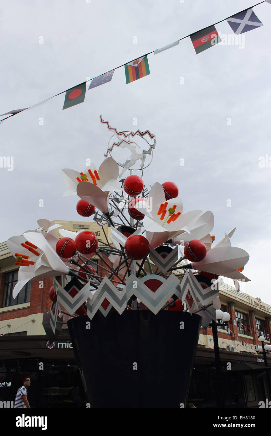 Napier, Neuseeland - 7. März 2015: ICC Cricket World Cup Kunstskulptur. Stockfoto