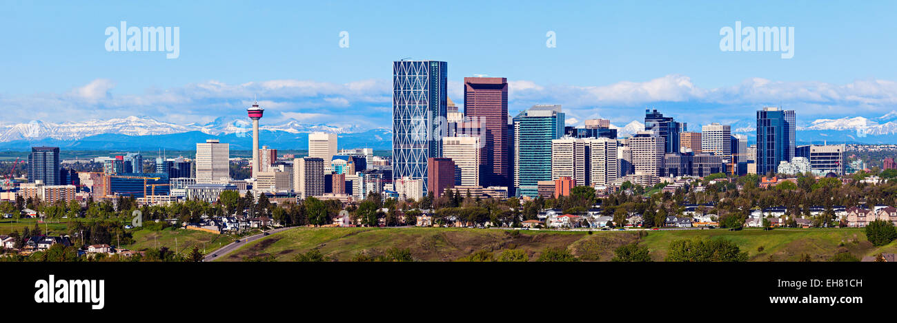 Panorama von Calgary und Rocky Mountains. Calgary, Alberta, USA Stockfoto