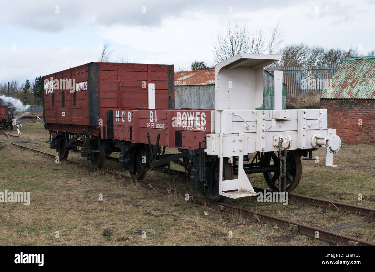 Eine NZB-Drift-Laufwagen, in Verbindung mit Seil Spedition, gesehen am Bowes Eisenbahn, Nord-Ost-England, UK Stockfoto