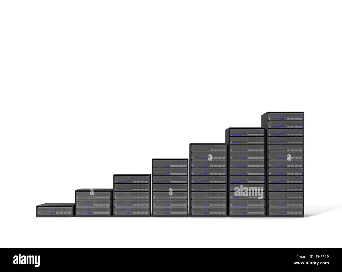 3D Server Treppe auf weißem Hintergrund Stockfoto