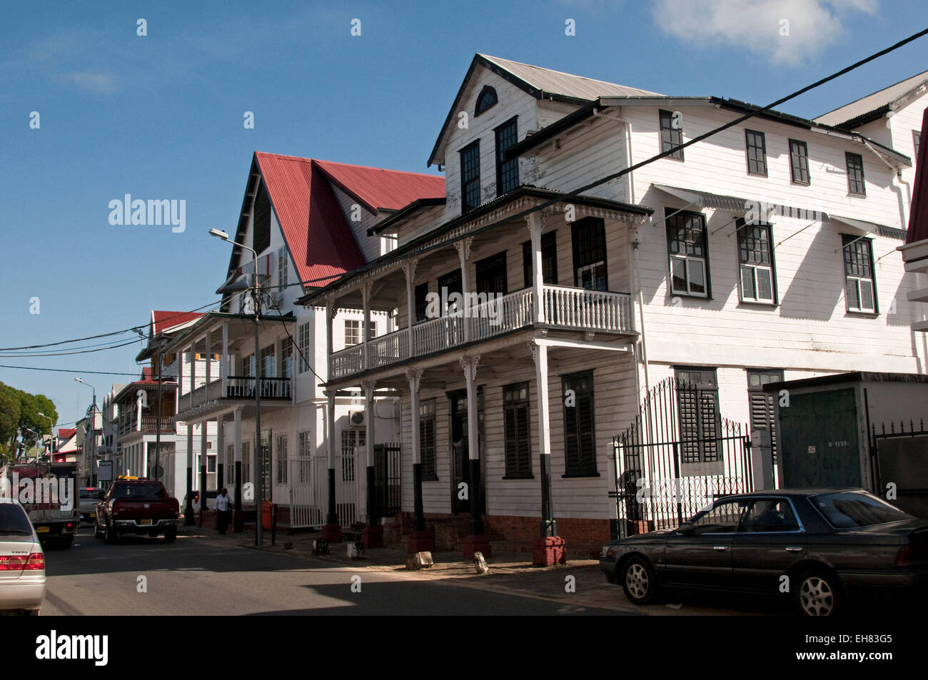 Häuser der Innenstadt von Paramaribo, UNESCO-Weltkulturerbe, Suriname, Südamerika Stockfoto