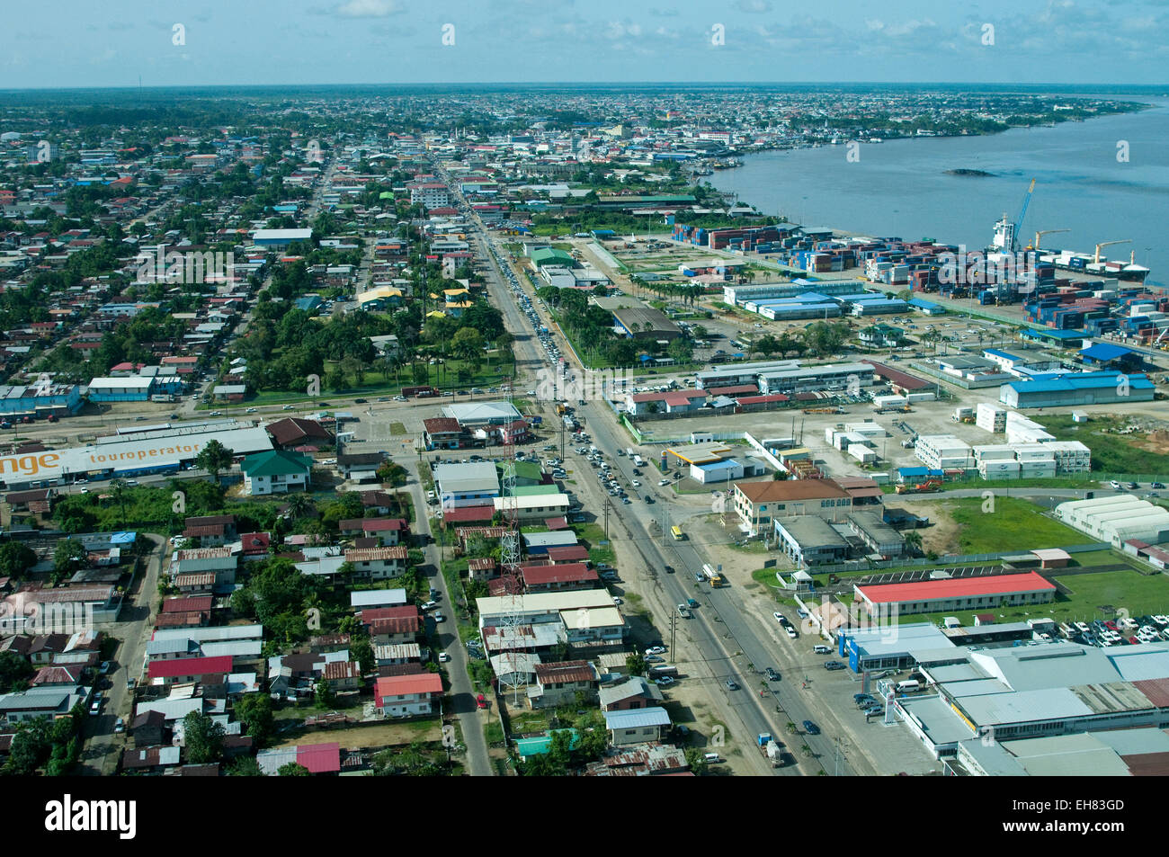 Luftbild von Paramaribo und Fluss Suriname Paramaribo, Suriname, Südamerika Stockfoto