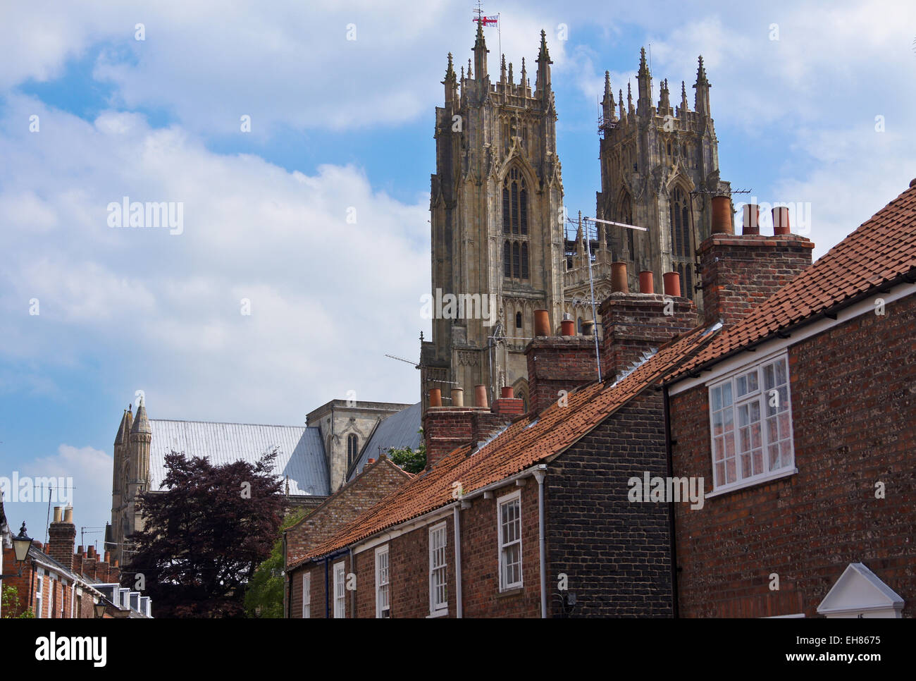 Beverley Minster und georgischen Terrasse, Minster Moorgate, Beverley, East Riding of Yorkshire, England Stockfoto