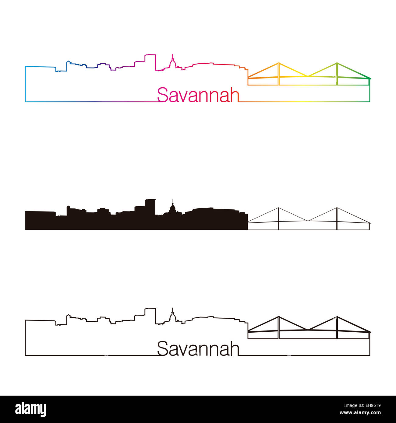 Savannah Skyline linearen Stil mit Regenbogen Stockfoto