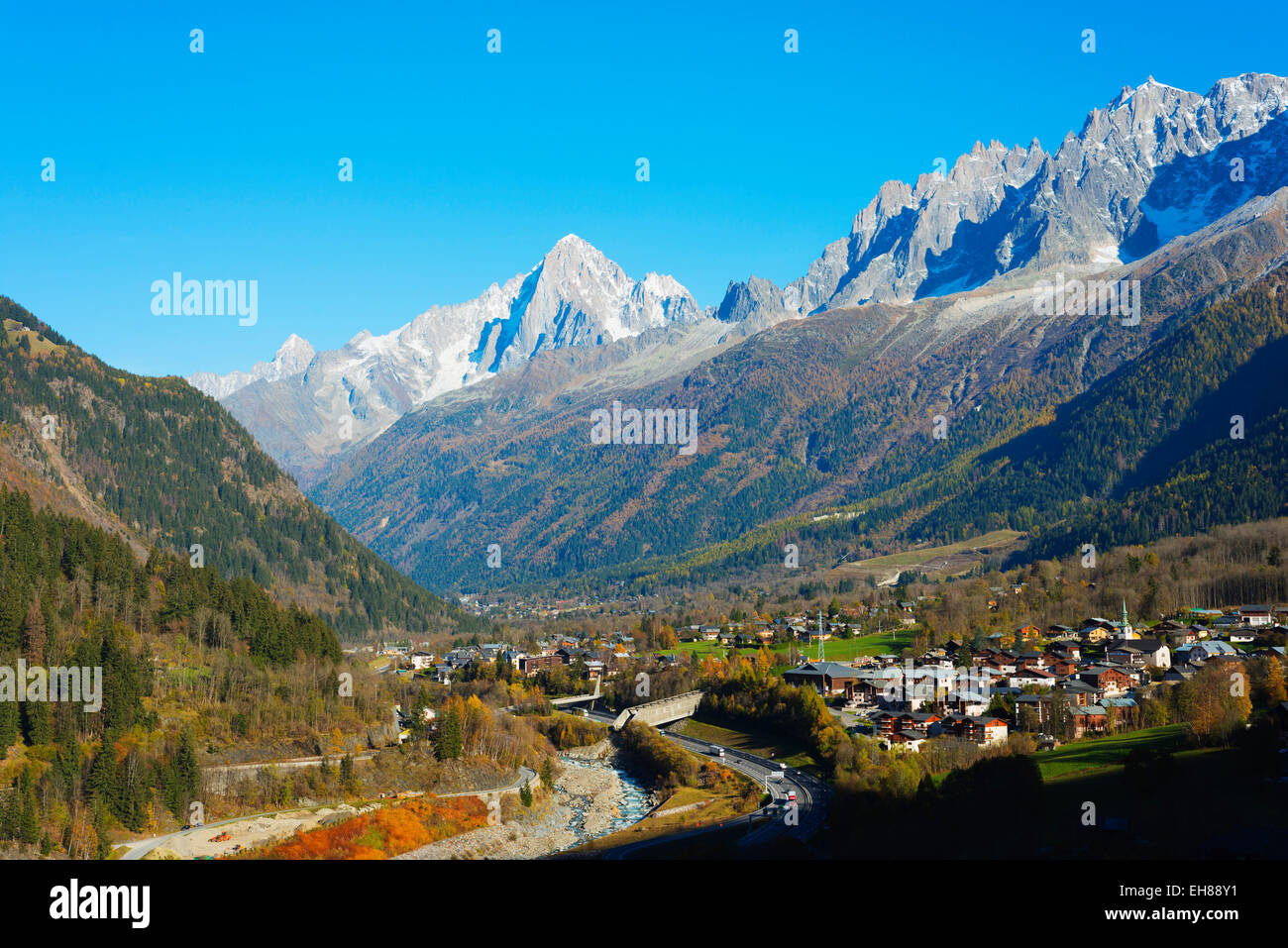 Das Tal von Chamonix, Les Houches Rhone Alpen, Haute Savoie, Frankreich, Europa Stockfoto