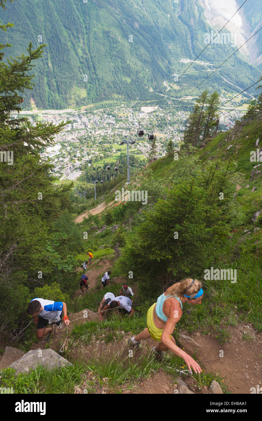 Europa, Frankreich, Haute Savoie, Rhone Alpes, das Tal von Chamonix, Chamonix Marathon KMV (vertikal Kilometer) Rennen Stockfoto