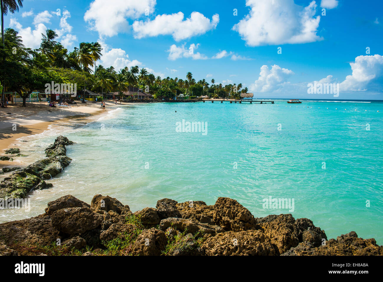 Sandy Beach und Palm Bäume von Pigeon Point, Tobago, Trinidad und Tobago, West Indies, Karibik, Mittelamerika Stockfoto