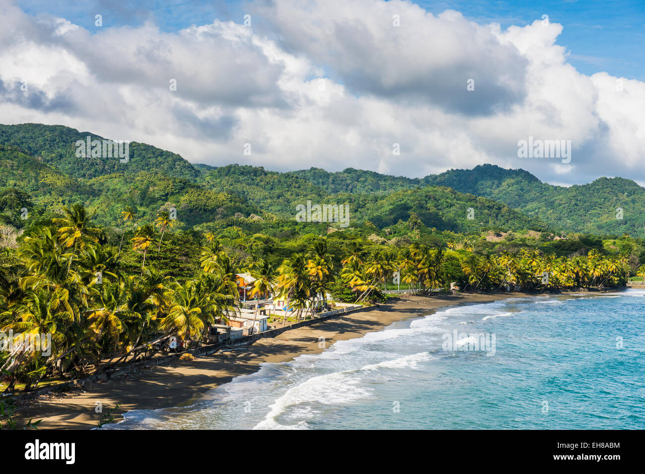 Blick über den Strand von Roxborough, Tobago, Trinidad und Tobago, Karibik, Karibik, Mittelamerika Stockfoto