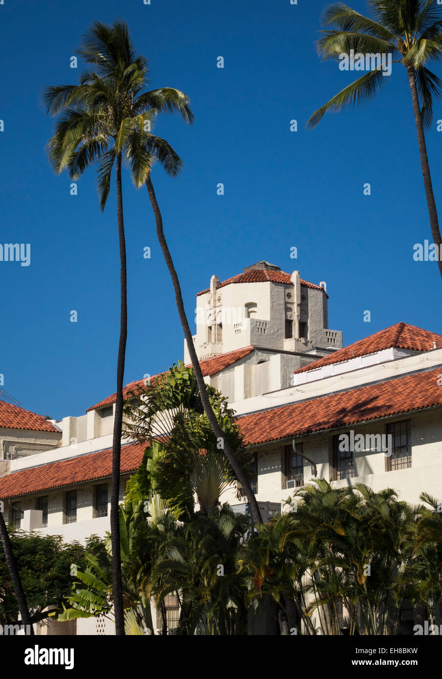 Spanischen Stil Architektur von Honolulu Hale oder Rathaus im Zentrum der Stadt Honolulu, Oahu, Hawaii Stockfoto