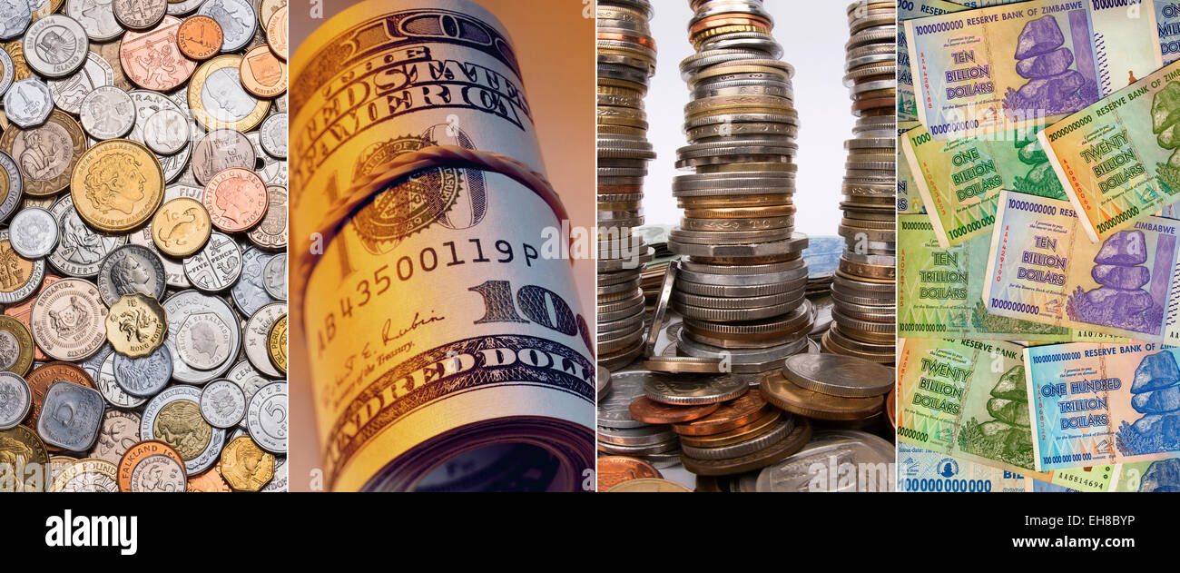 Münzen und Banknoten Stockfoto