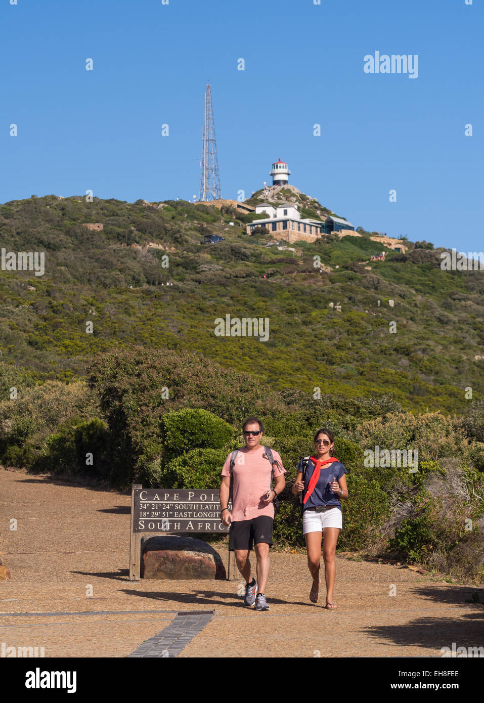 Touristen besuchen Cape Point in Südafrika, an einem Sommertag. Stockfoto