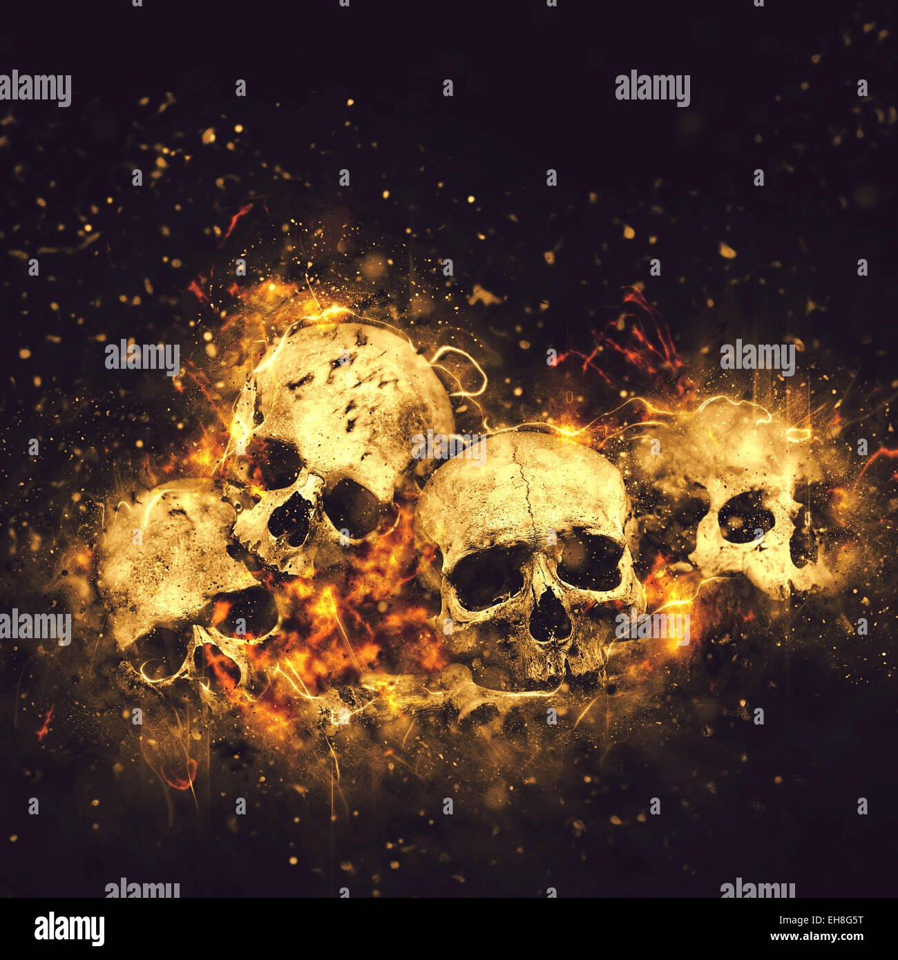 Schädel und Knochen als konzeptionelle Spooky Halloween-Horror-Bild. Stockfoto