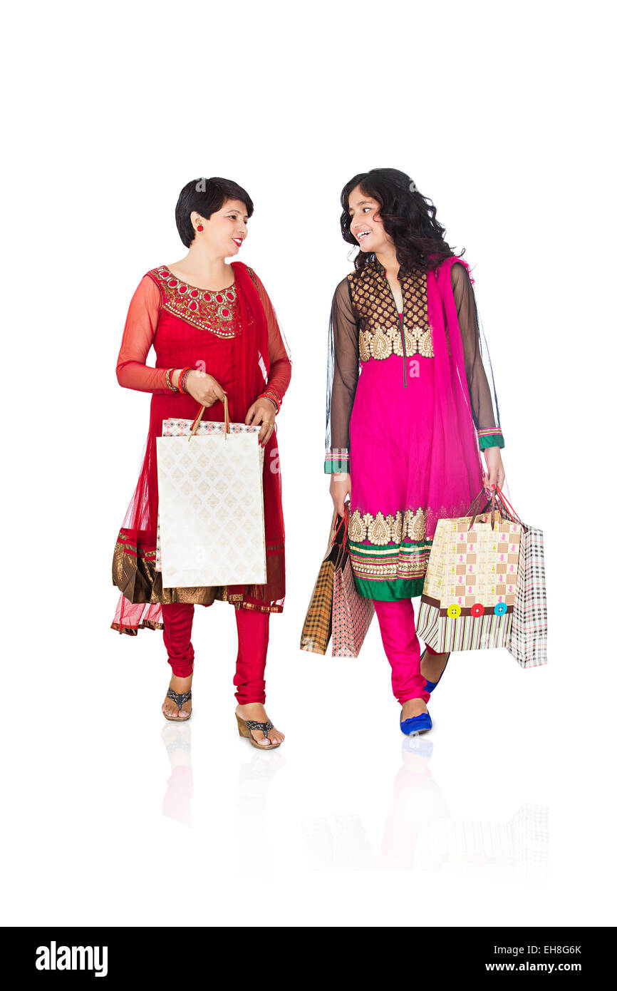 2 indische Mutter und Tochter Diwali Shopping Bag Stockfoto