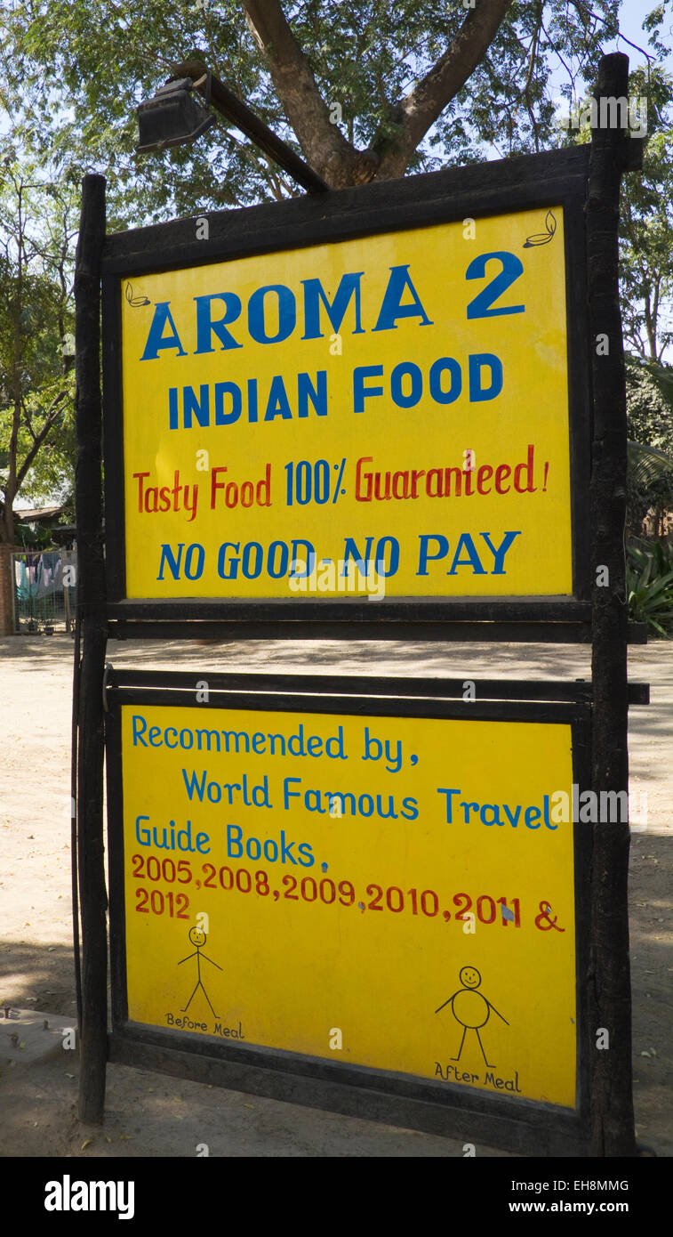 Restaurant Werbung Bagan Myanmar Stockfoto