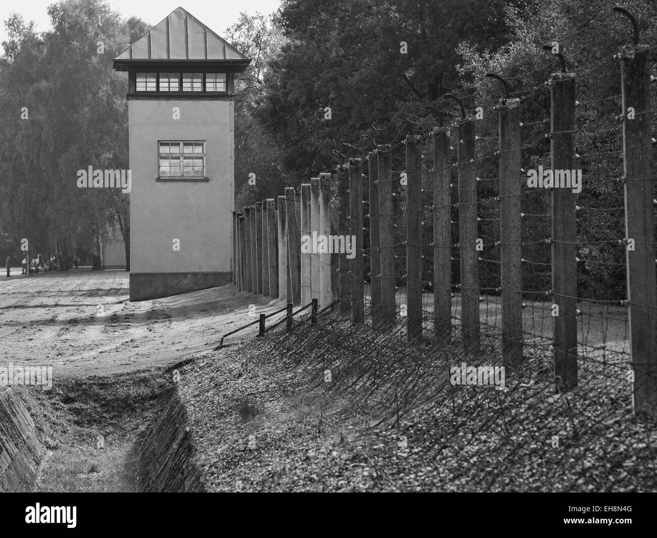 München Deutschland KZ Dachau Sicherheit Zaun B&W Stockfoto