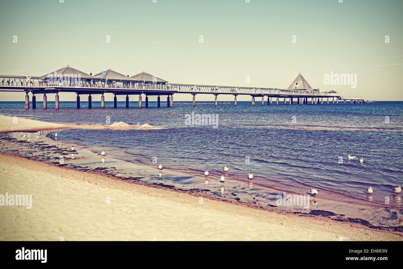 Retro-gefilterte Pier in Heringsdorf, Ostsee, Deutschland. Stockfoto