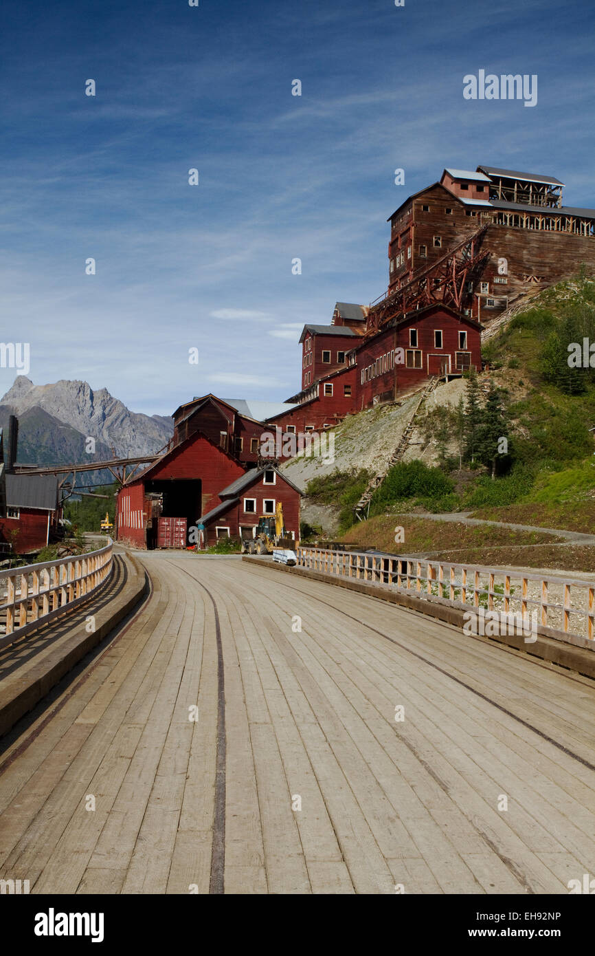 Historische Kupferbergbau Gebäude in Kennecott, Wrangell-St.-Elias-Nationalpark und Reservat, Alaska Stockfoto