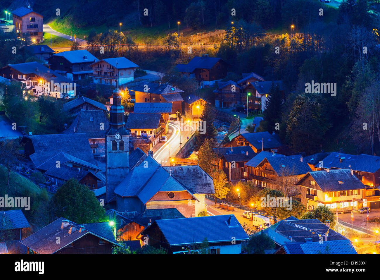 Europa, Frankreich, Haute Savoie, Rhone Alpen resort Stadt von Morzine-Avoriaz Stockfoto
