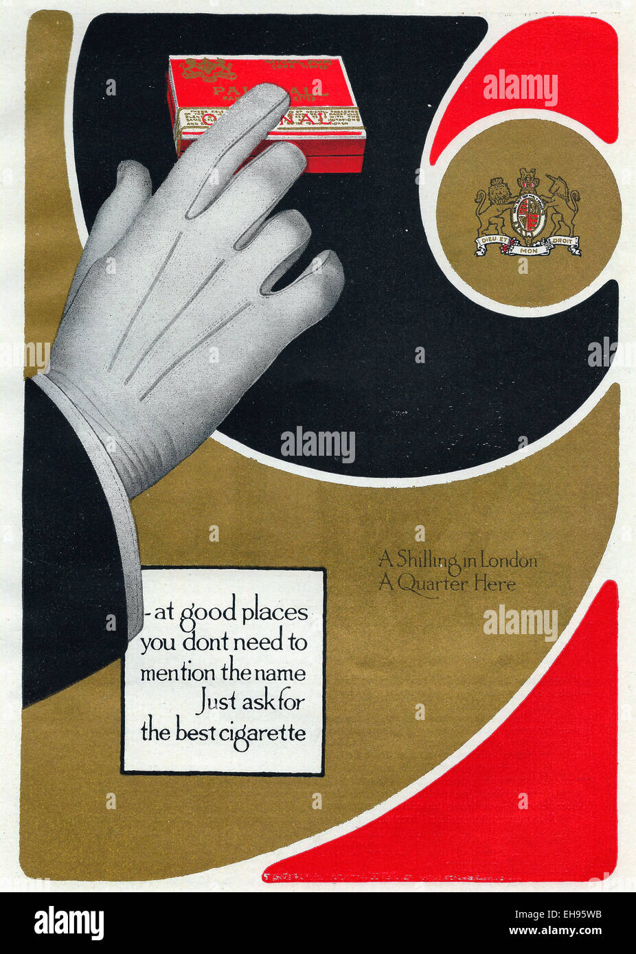 Werbung für Zigaretten Pall Mall, 1916 Stockfoto