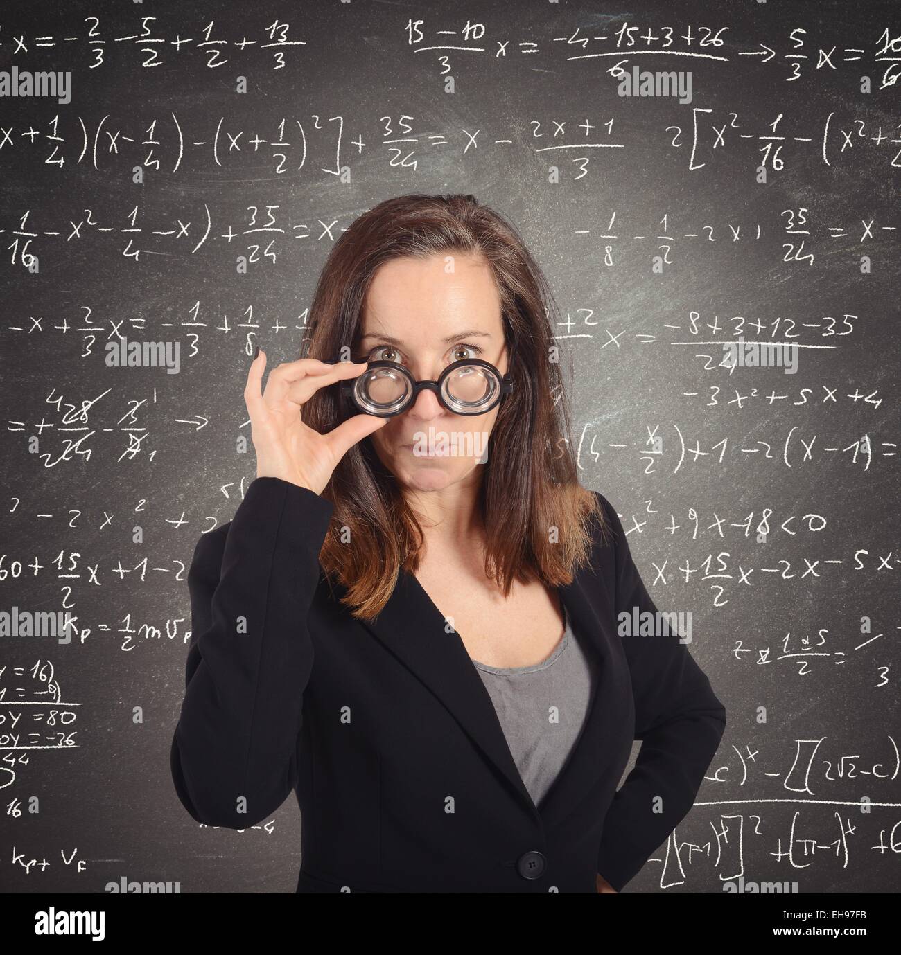 Nerd-Mathe-Lehrer Stockfoto