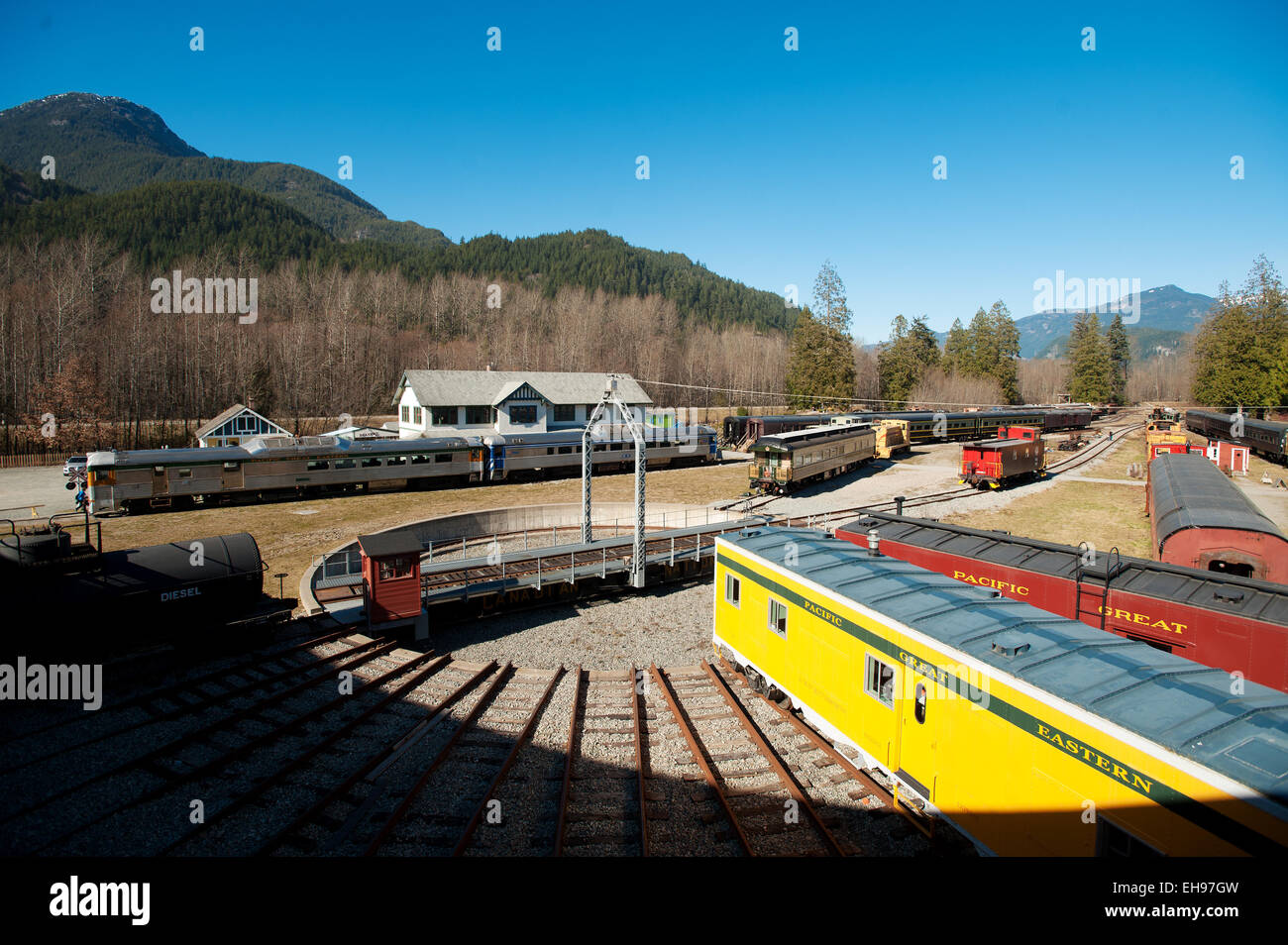 Die West Coast Heritage Railway Park und Museum.  Squamish BC, Kanada Stockfoto