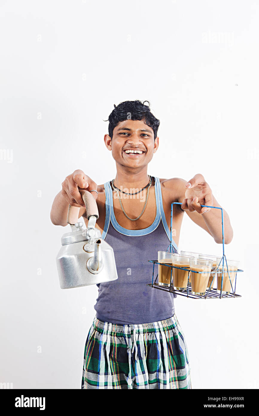 1 indischer Junge Diener verkaufen Tee Stockfoto