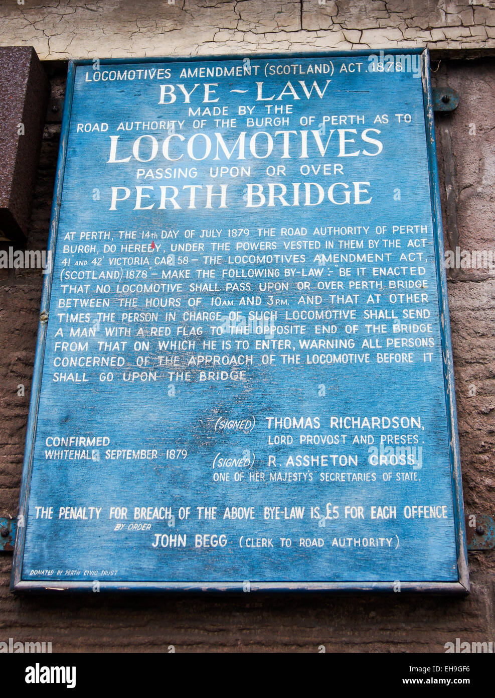 Melden Sie zeigen letztmalig für Lokomotiven über Perth, West Brücke, Perth, Schottland Stockfoto