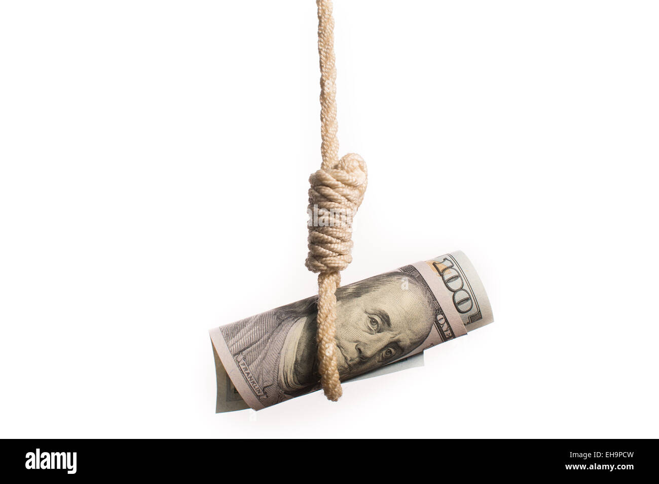 Dollar Bill Henker am Seil hängend Stockfoto