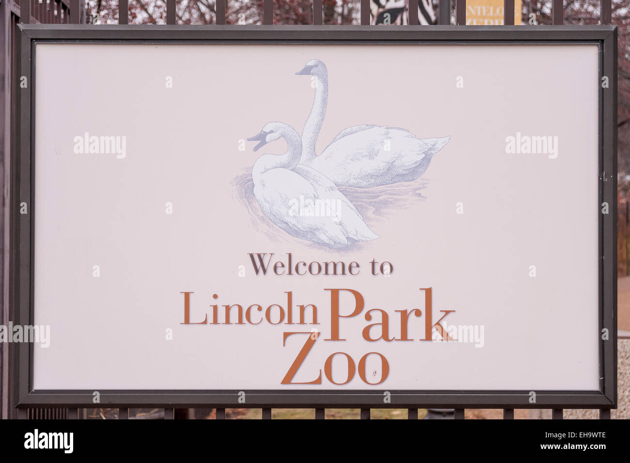 Chicago, USA - willkommen Zeichen Lincoln Park Zoo, eine kostenlose, familienfreundliche Naturerlebnis im Herzen der Innenstadt von Chicago. Stockfoto