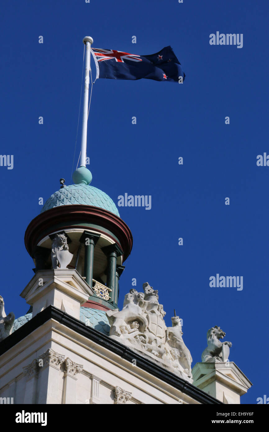 Neuseeland Fahne Dunedin Railway Station in Dunedin Neuseeland Stockfoto