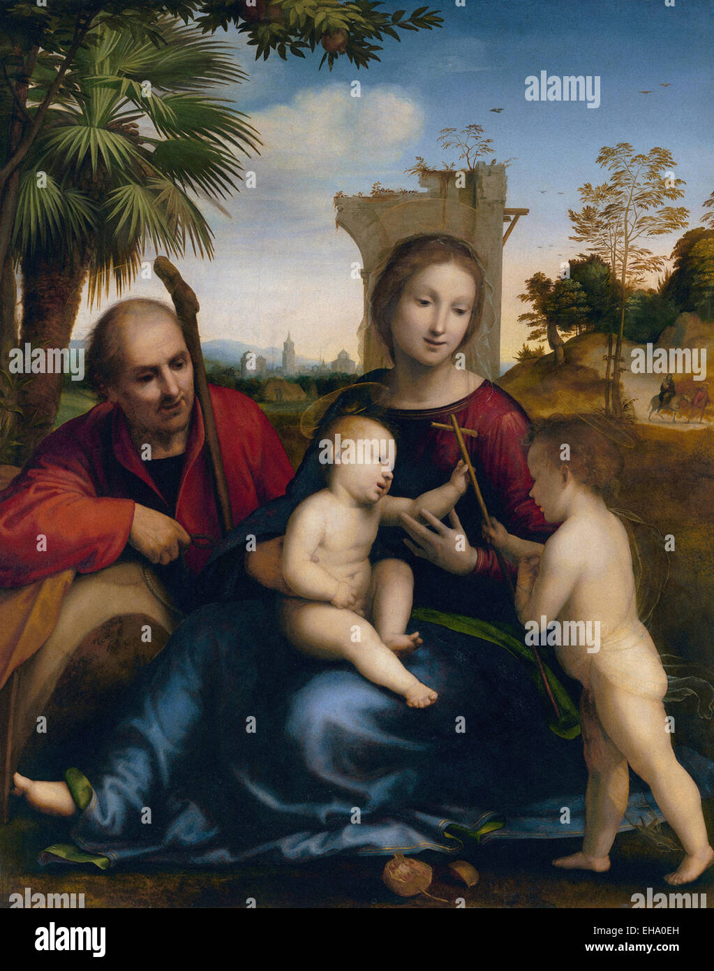 Fra Bartolommeo die Ruhe auf der Flucht nach Ägypten mit St. Johannes der Täufer Stockfoto