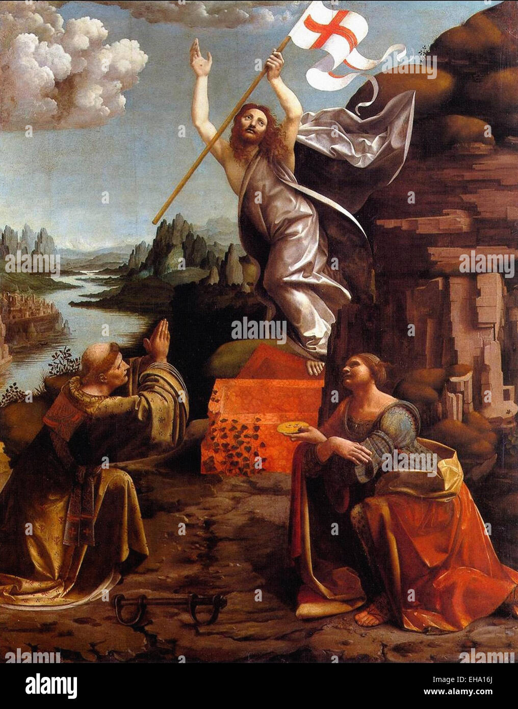 Marco d' Oggiono Auferstehung Christi mit Heiligen Leonardo und Lucy Stockfoto