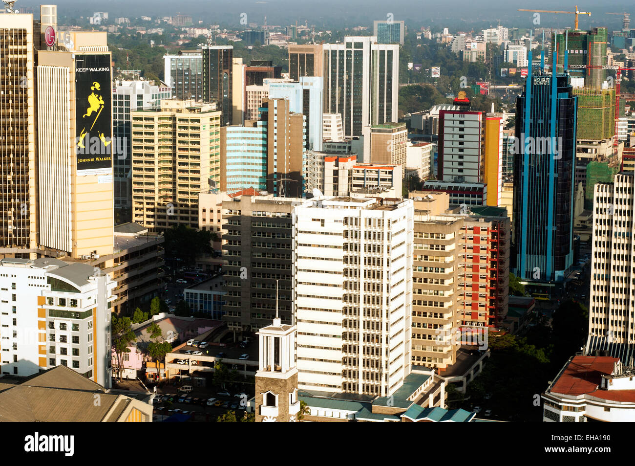 Luftaufnahme von Nairobi CBD Gebäude nach Westen, Kenia Stockfoto