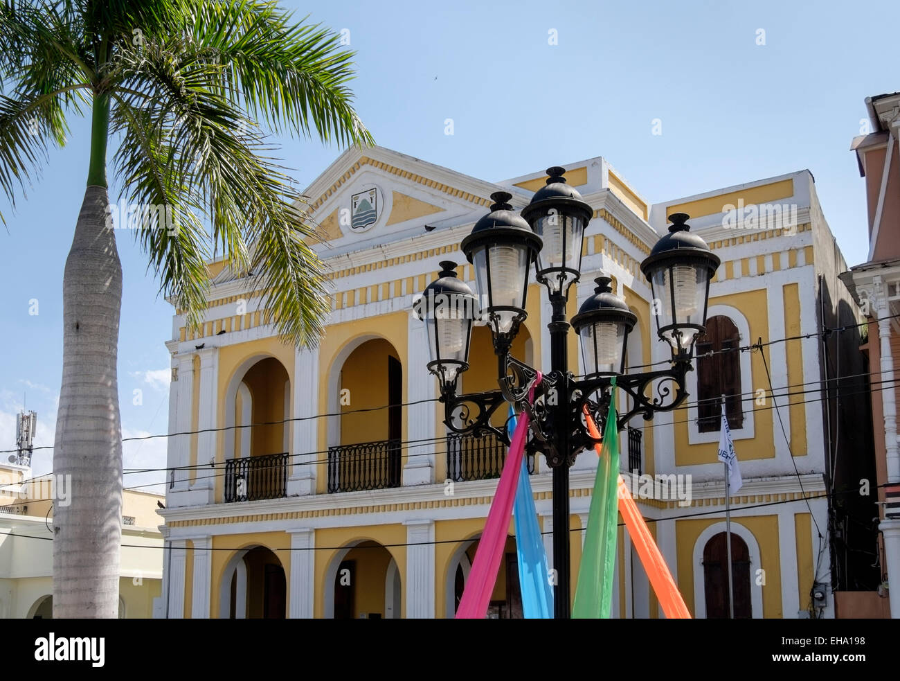 Rathaus in Calle Separación Street, Parque Central, San Felipe de Puerto Plata, Dominikanische Republik, Karibik Stockfoto