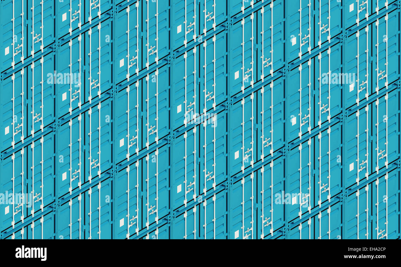 Blau Metall Fracht Versandbehälter, industrielle Fracht Transport Hintergrund. 3D Illustration, isometrische Projektion Stockfoto