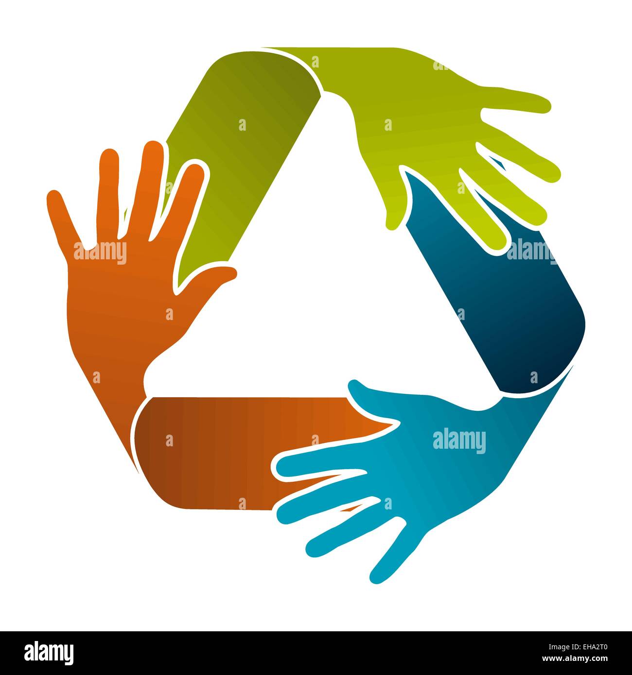 Ökologie-Teamarbeit-Konzept-Darstellung. Symbol-Komposition mit Farbe Händen zu recyceln. Vektor-Datei. Stock Vektor