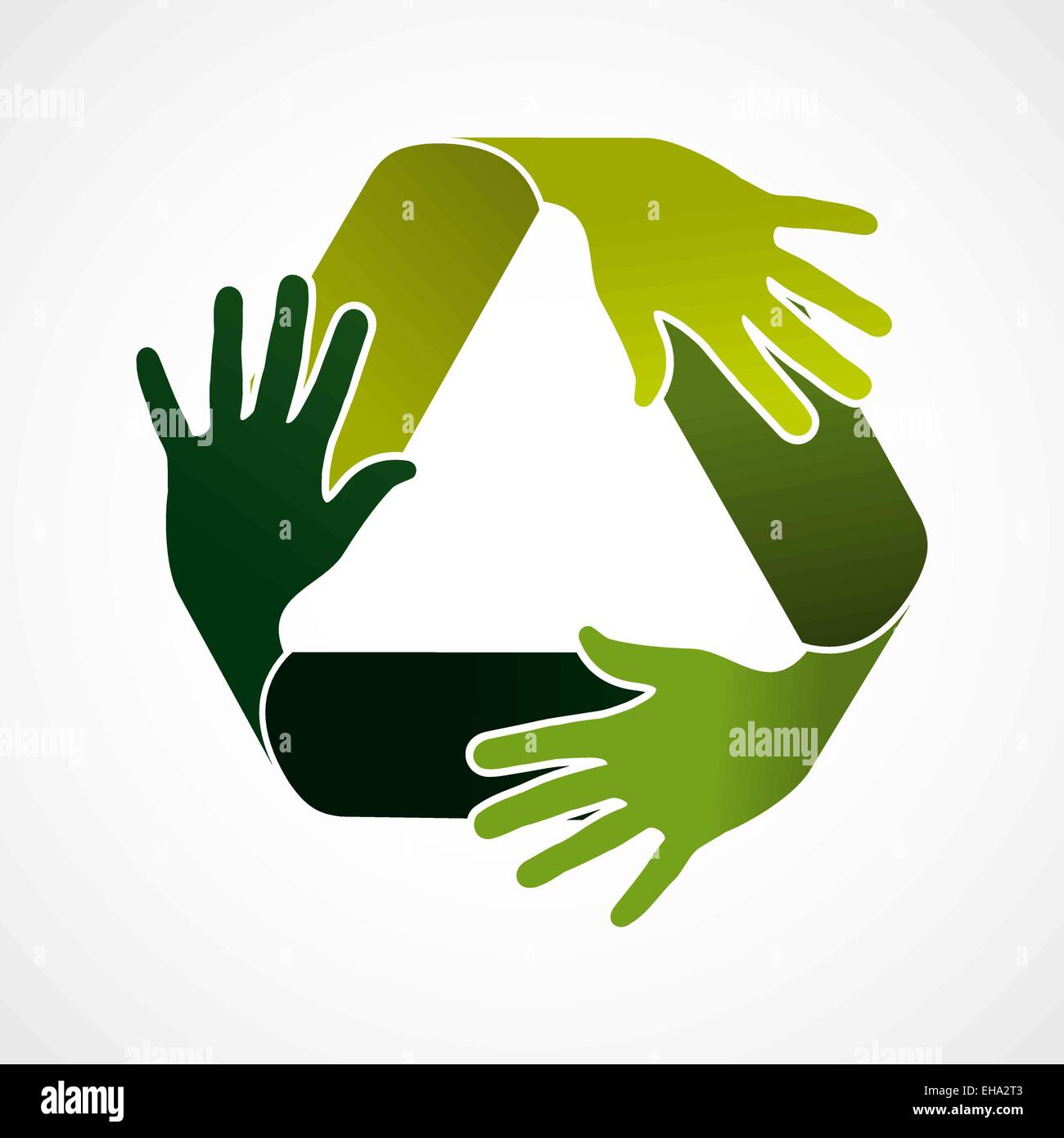 Ökologie und recycling Teamwork Konzept Abbildung. Recycle Symbol mit grünen Händen gemacht. EPS10 Vektor-Datei. Stock Vektor