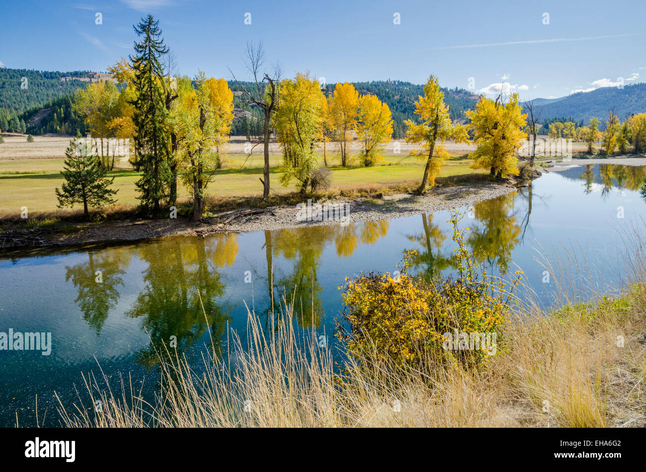 Kettle River im Herbst, in der Nähe von Rock Creek, Grenzbereich, Kootenay Region, Britsh Columbia, Kanada Stockfoto
