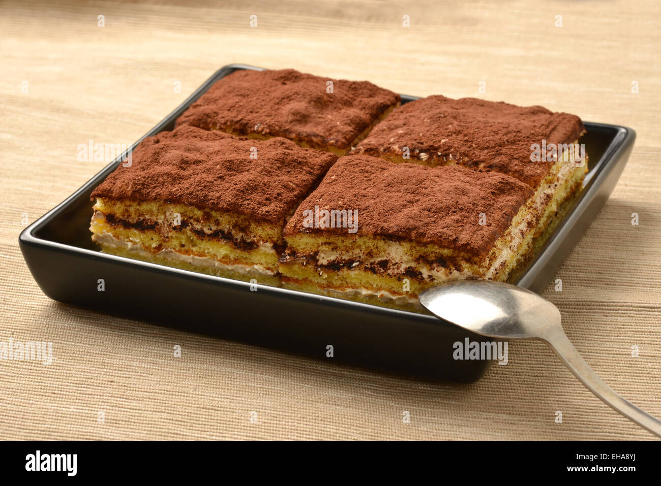 Nahaufnahme von Tiramisu-Torte mit Kakao; selektiven Fokus. Stockfoto