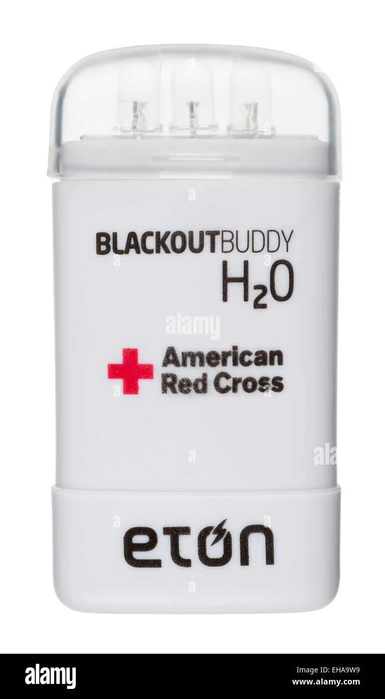 Eton Blackout Kumpel. Kleine LED Notlicht, die im Wasser aktiviert. Amerikanische Rote Kreuz Marke Partner. Stockfoto