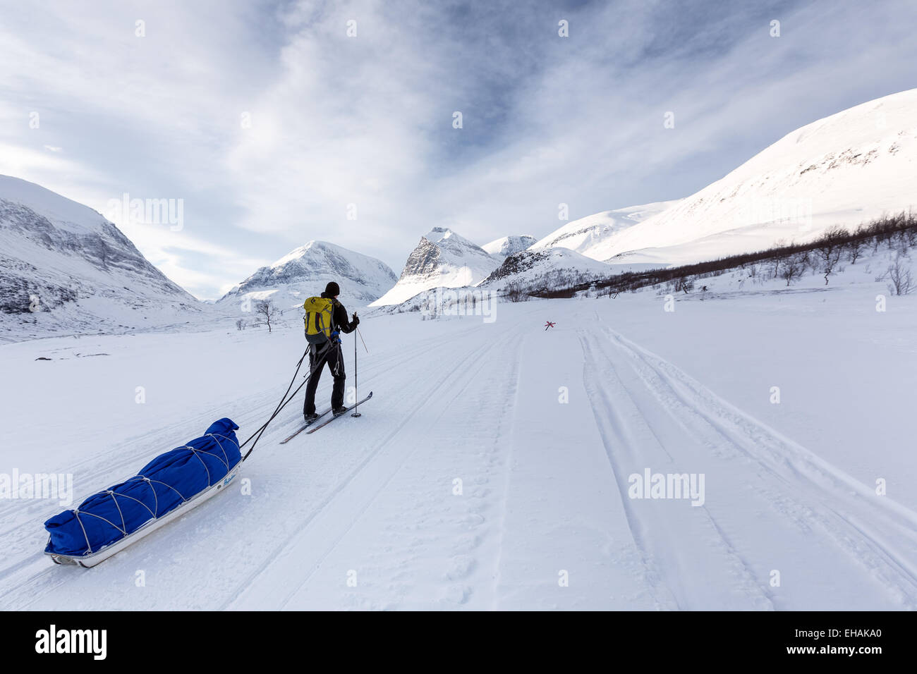 Skifahren am Kebnekaise Berggebiet, Kiruna, Schweden, Europa, EU Stockfoto